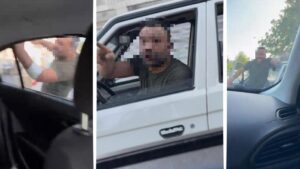 Trafikte korku dolu anlar! Tartıştığı kadınların otomobilini yumrukladı